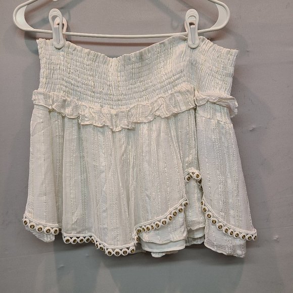 Ramy Brook Dresses & Skirts - Ramy Brook Skirt Womens Medium Tiered Mini White Gold Smocked Waist